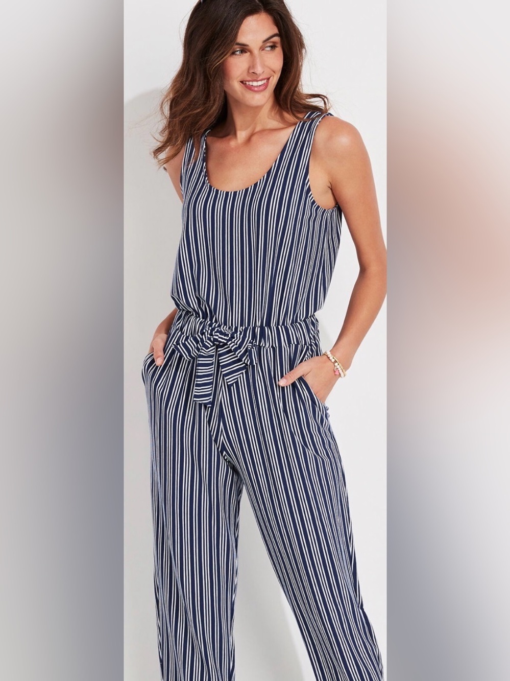 Vineyard Vines Cat Cay Stripe Knit Jumpsuit Deep Bay Blue White Striped Small